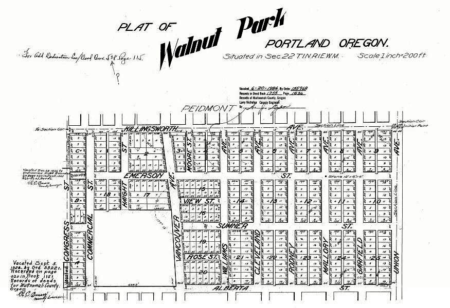 1904 Plat of Walnut Park (Source: Restore Oregon)